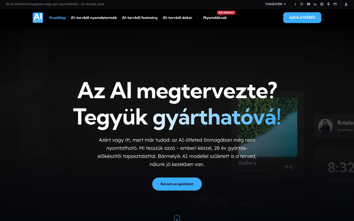 Az airepro.hu nyitóképernyője
